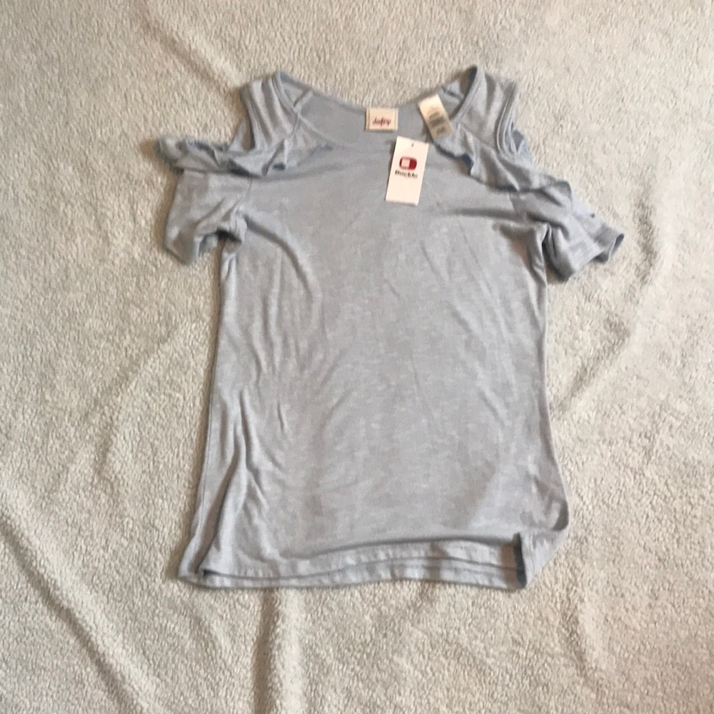 Buckle kids cold shoulder ruffle shirt large